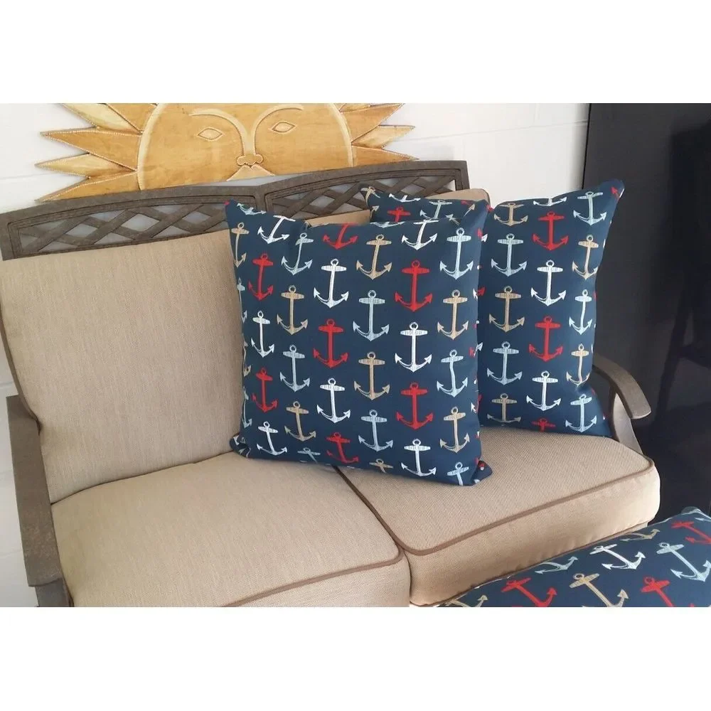 Bryant Nautical Anchors 20X20 Zippered Throw Pillow Covers Set/2 Navy‎ White NEW
